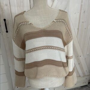 Striped Beige and White Women's Sweater